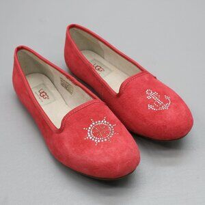 Ugg Ladies 7 Nautical Coral Red Rhinestone Slip-on Flats Loafers Shoes - 1007547